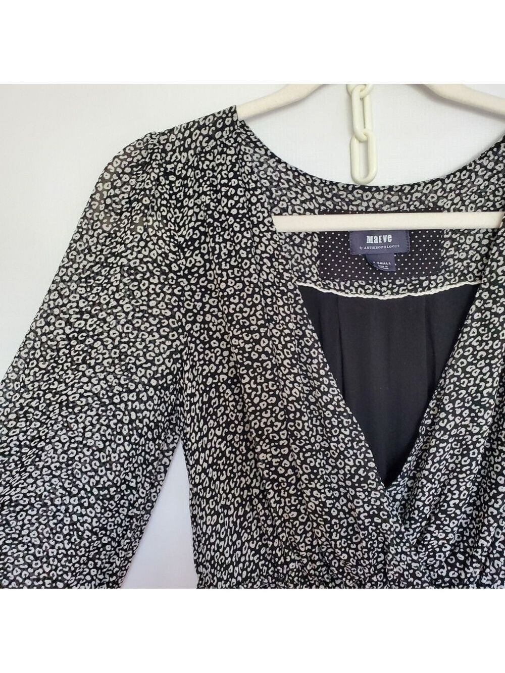 ANTHROPOLOGIE MAEVE 'CAROLYN' DRESS MINI LEOPARD PRINT BLK WHT WOMENS (XS) - Picture 4 of 15